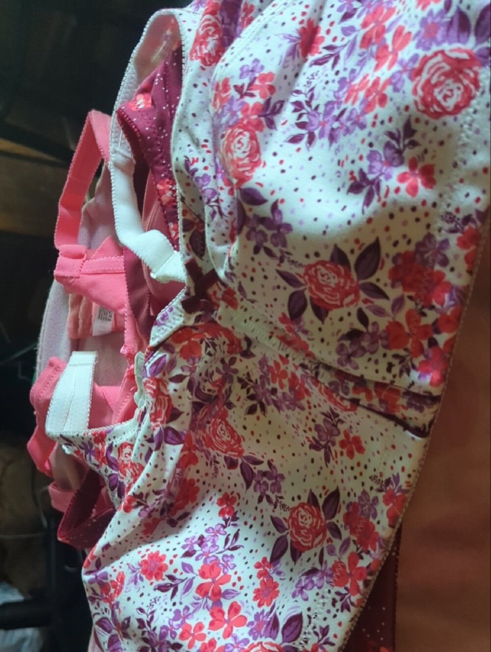 Bras3pack;Pink Solid,Floral,Dark Red Floral,3 Bras,New,3 Pak Back FastenerCotton - Picture 16 of 16